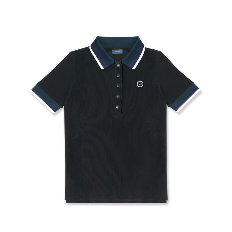 WOMEN REGULAR-FIT RIBBED POLO SHIRT BLACK