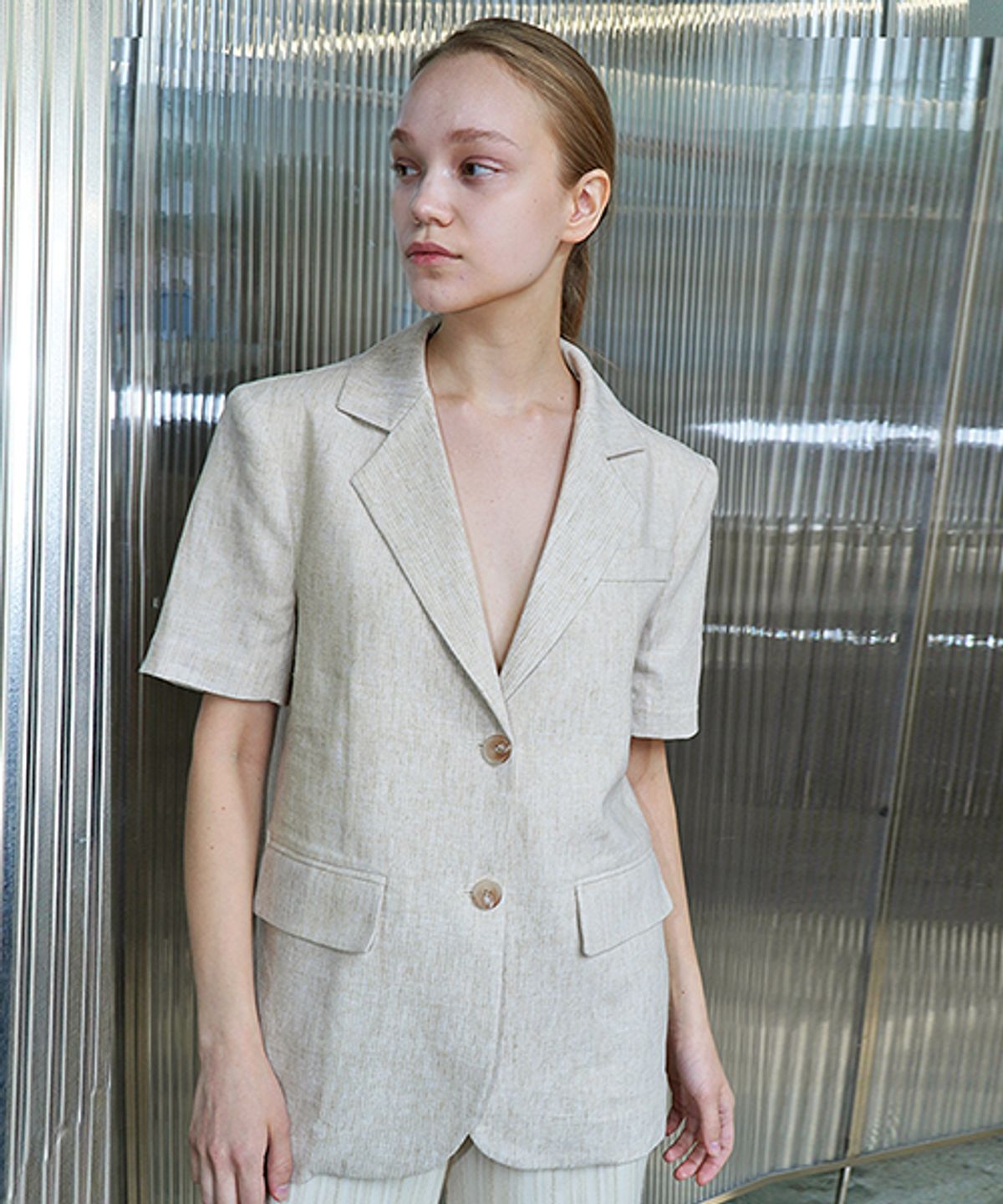 데미지니모닉(DAMAGE MNEMONIC) 린넨 포멀 베이지 자켓_ Linen Formal Beige JK