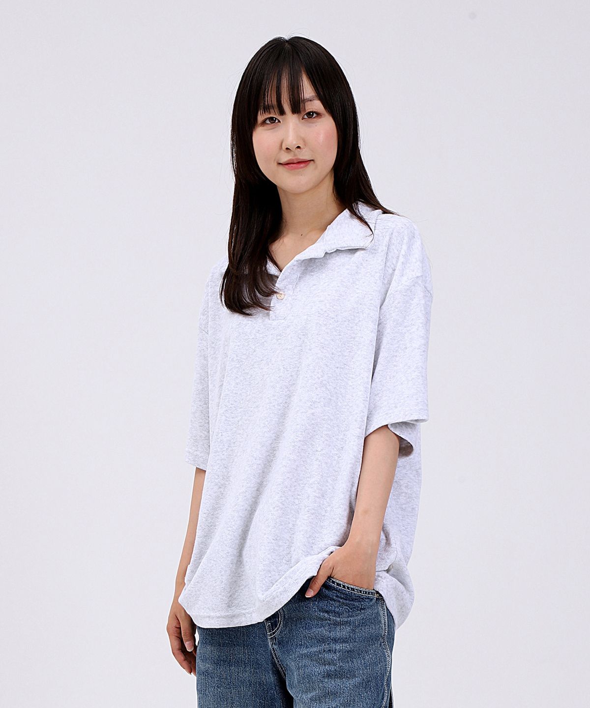 플로피엔디스크(FLOPPY&DISK) Overfit Terry Collar T-shirts_white melange W