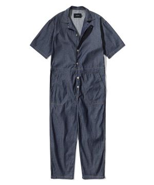 오버라운드 퍼티그 반팔 점프슈트 OF-501S 라이트인디고 데님 BRS