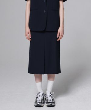 썸머울 미디 스커트 네이비