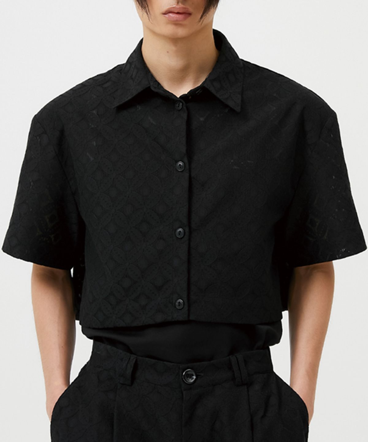 이에스씨 스튜디오(ESC STUDIO) lace crop shirt (black)