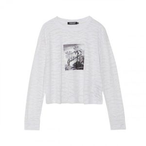 여성)  번아웃 전사프린트 긴팔 티셔츠(오버핏)_AM2WTS457-WH