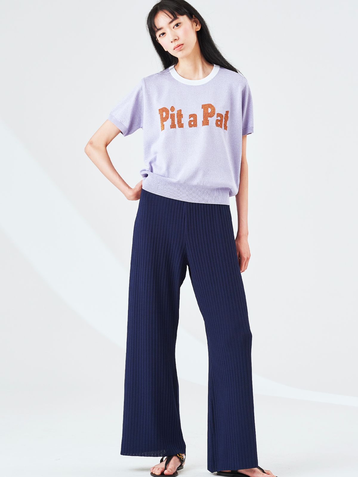 로희어패럴(ROHEE APPAREL) 메탈릭 쿨 웨이브 와이드 팬츠 / 네이비