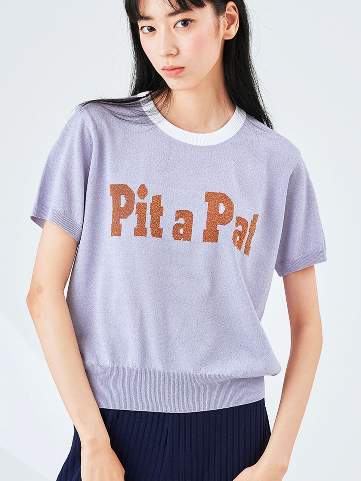 로희어패럴(ROHEE APPAREL) 메탈릭 피타팻 라운드넥 / 바이올렛
