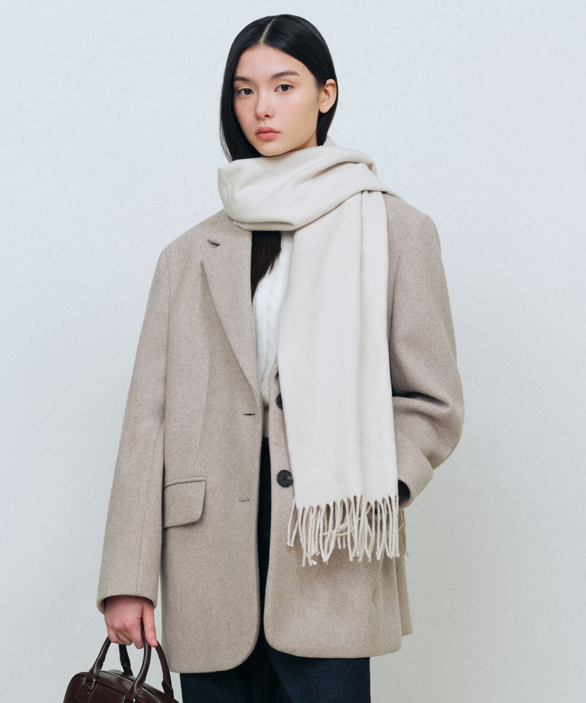 무신사 스탠다드 우먼(MUSINSA STANDARD WOMAN) 우먼즈 울 블렌드 멜톤 오버 숄더 블레이저 [오트밀]
