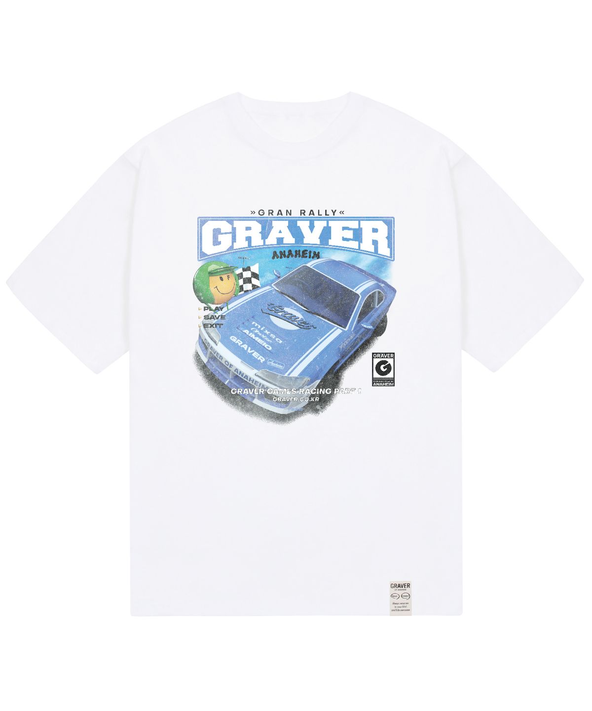 그레이버(GRAVER) [UNISEX]블루 레이싱 스마일 반팔티_화이트