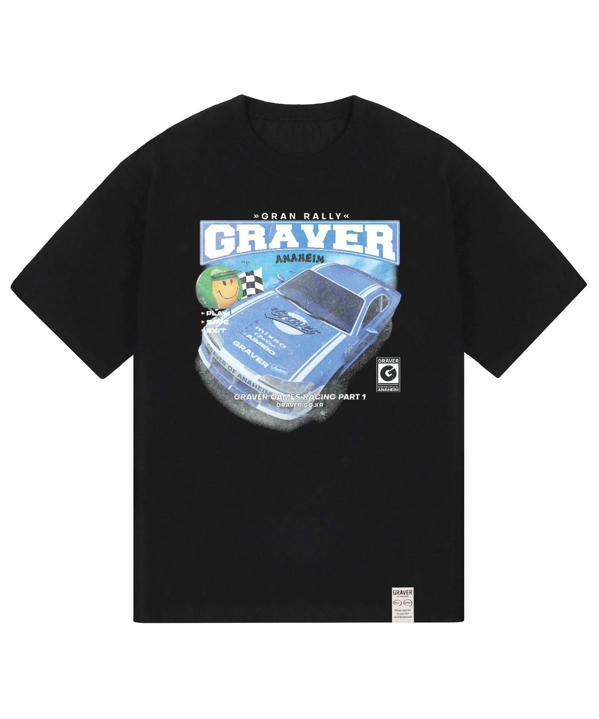 그레이버(GRAVER) [UNISEX]블루 레이싱 스마일 반팔티_블랙