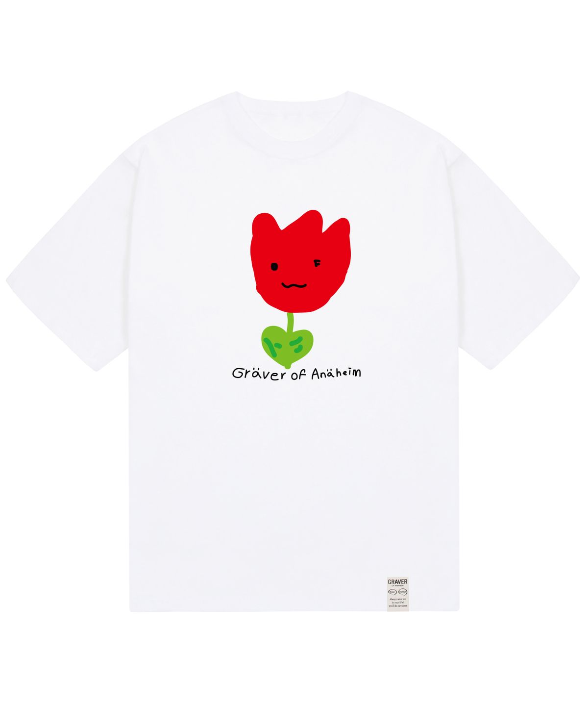 그레이버(GRAVER) [UNISEX]드로잉 레드플라워 스마일 반팔티_화이트
