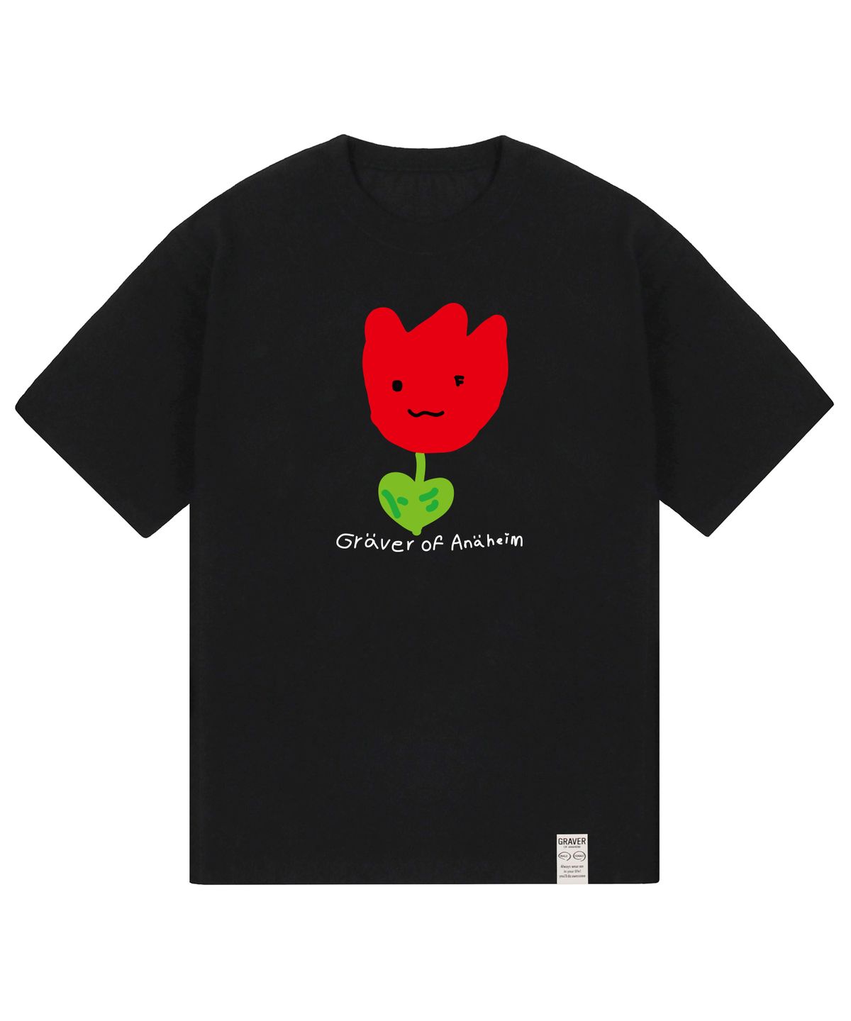 그레이버(GRAVER) [UNISEX]드로잉 레드플라워 스마일 반팔티_블랙