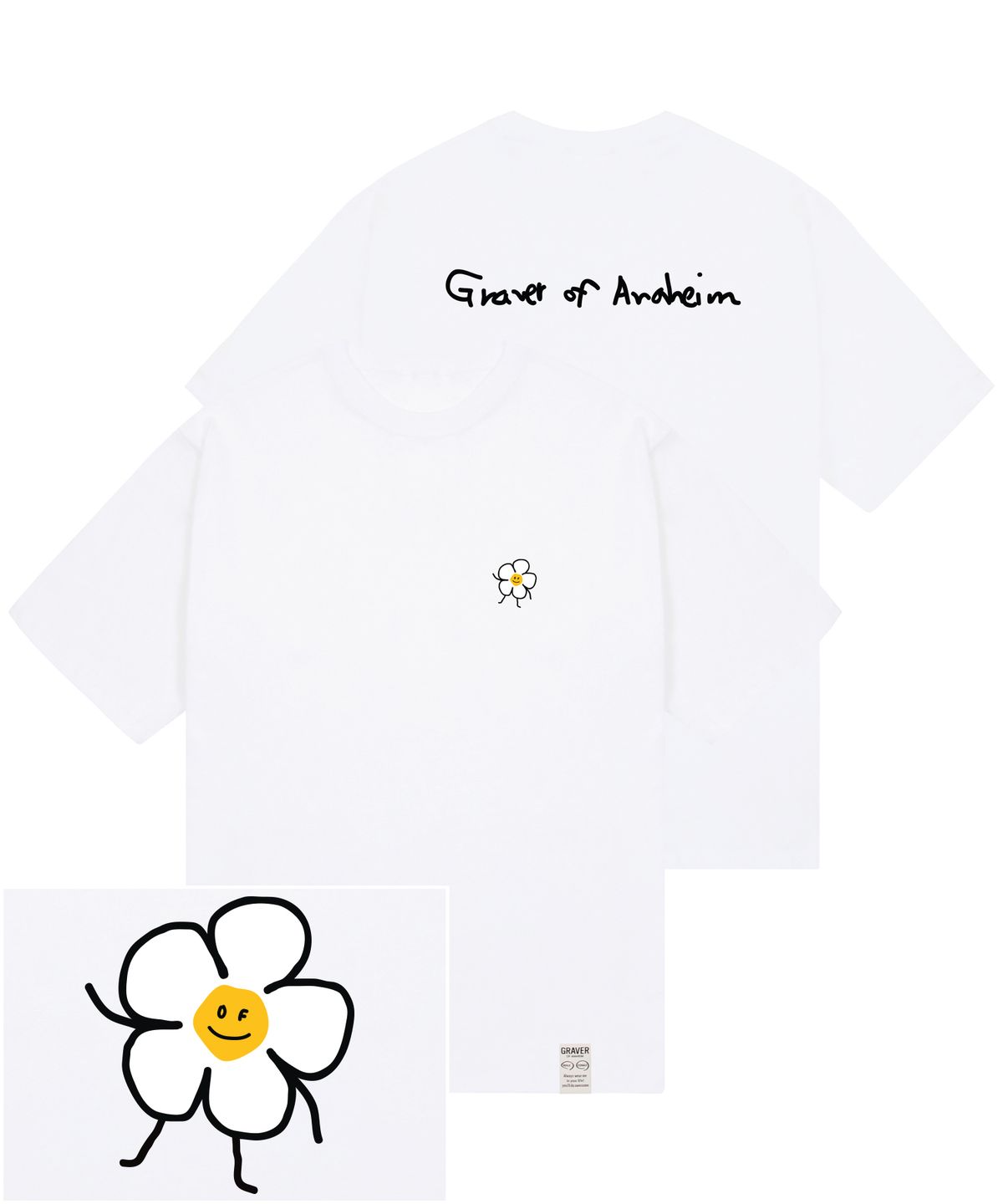 그레이버(GRAVER) [UNISEX]드로잉플라워 백로고 반팔티_화이트