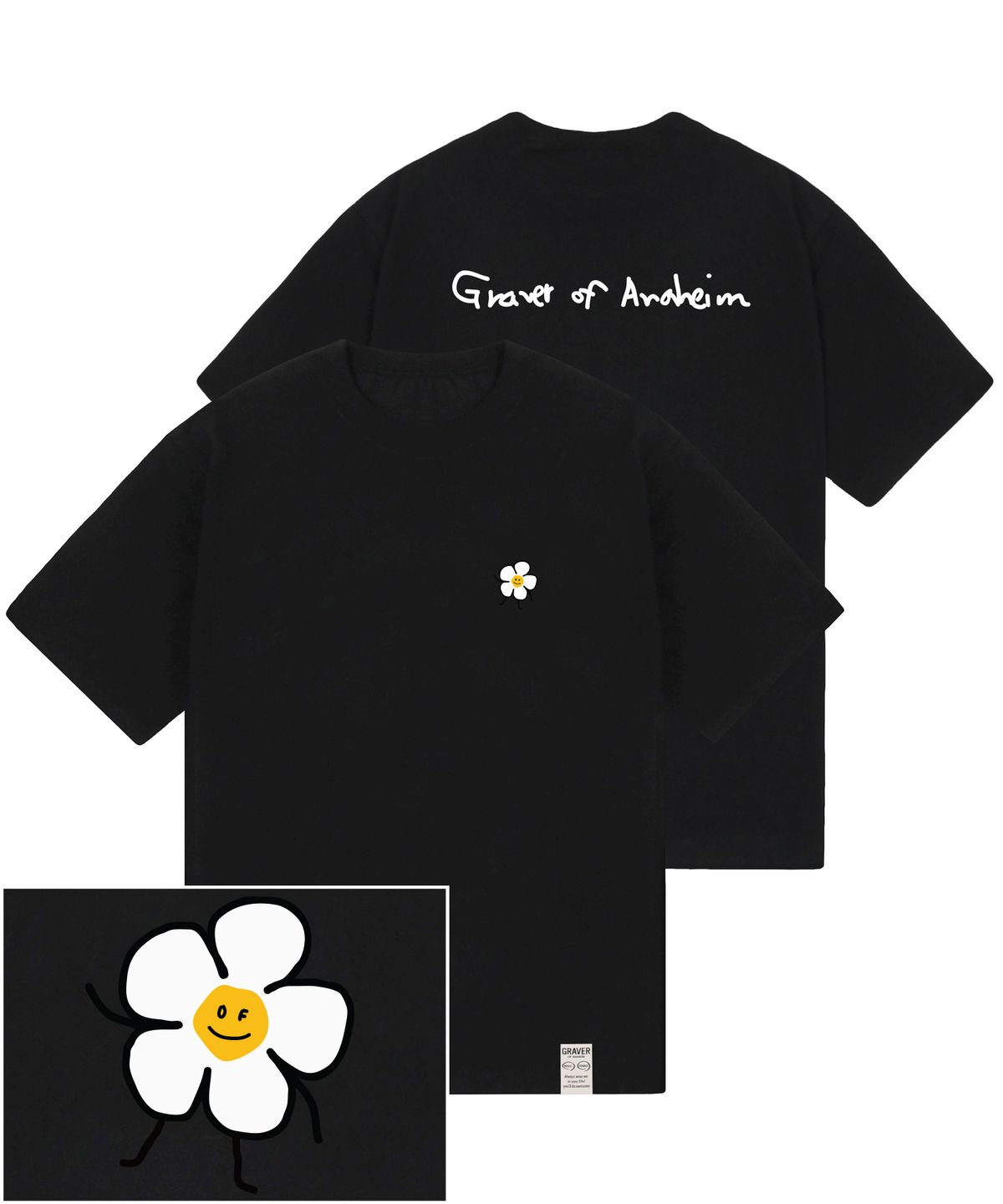 그레이버(GRAVER) [UNISEX]드로잉플라워 백로고 반팔티_블랙
