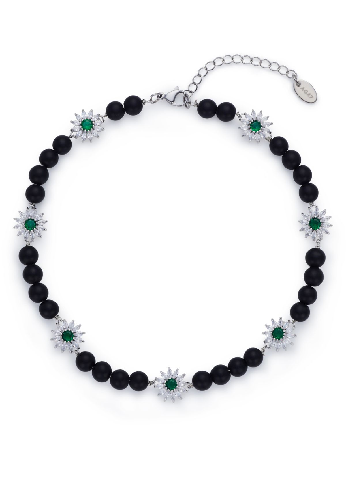 에이지47(AG47) B.W.P Necklace-15  Black Onyx  Green Flower Cubic