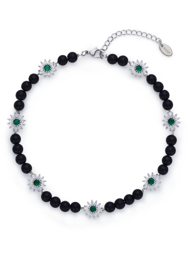 B.W.P Necklace-15  Black Onyx  Green Flower Cubic