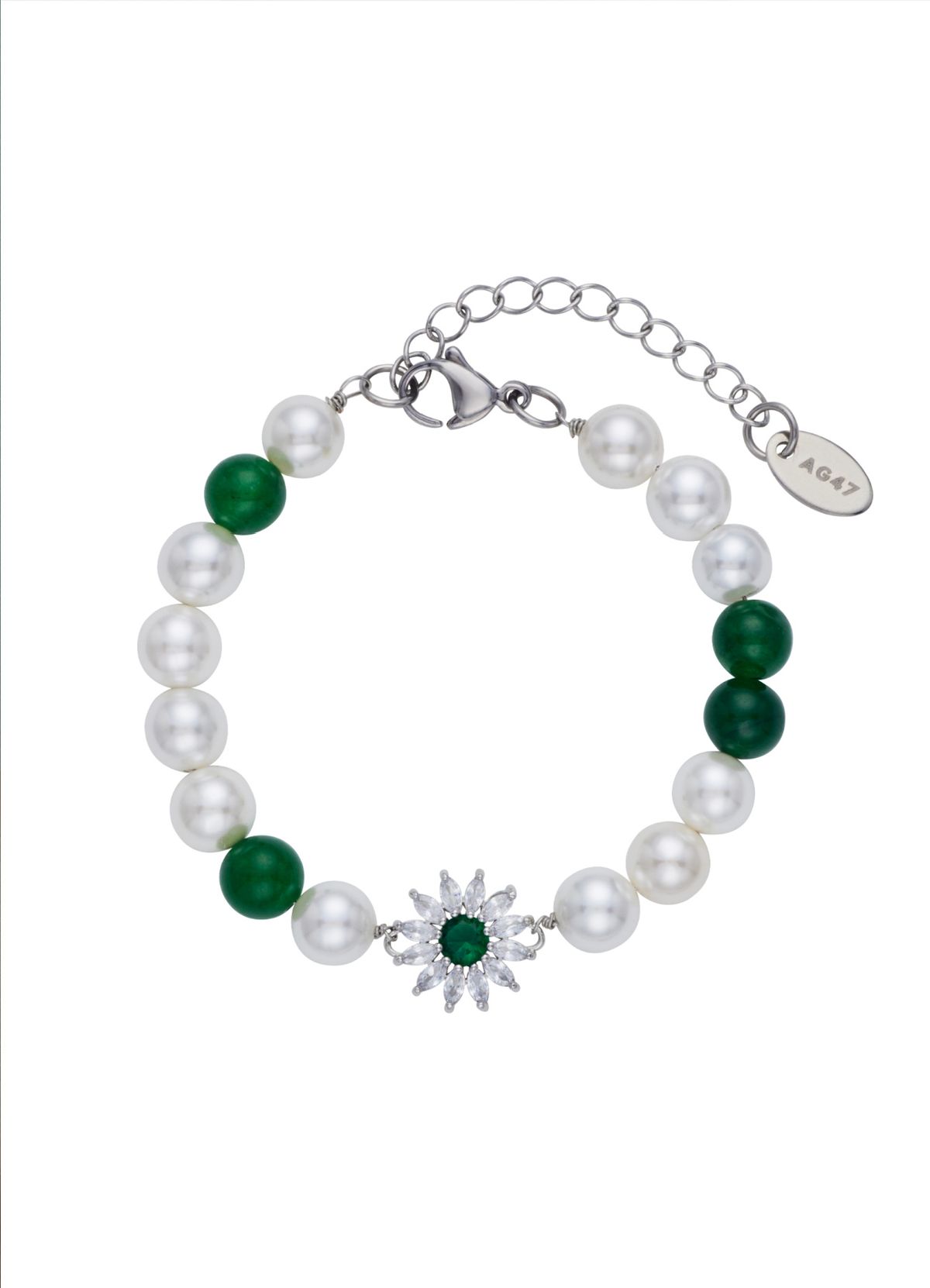 에이지47(AG47) B.W.P  Bracelet -17  Onyx  Flower Cubic  Pearl 8mm