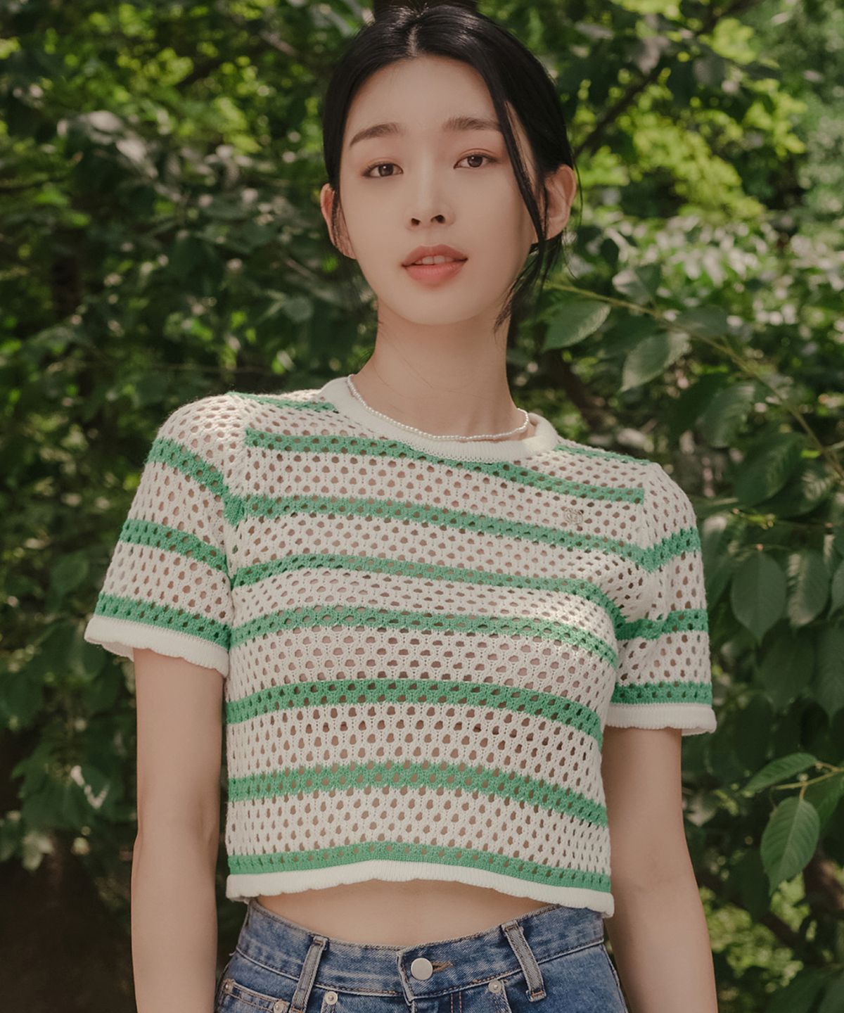 하드코어 해피니스(HARDCORE HAPPINESS) SIGNATURE STRIPE CROP KNIT_GREEN
