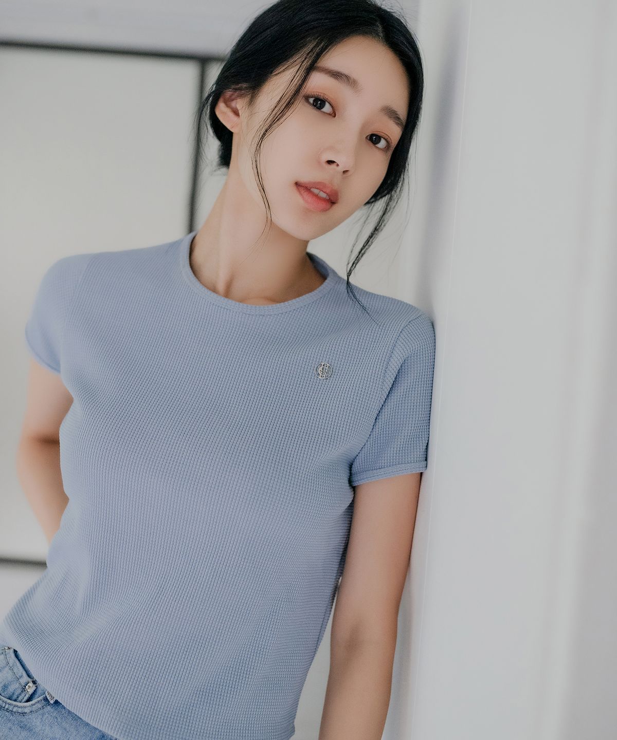 하드코어 해피니스(HARDCORE HAPPINESS) SIGNATURE WAFFLE CROP TEE_SKY BLUE