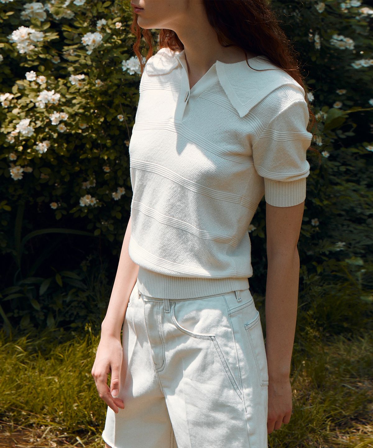 리이(RE RHEE) SAILOR COLLAR KNITTED BLOUSE WHITE