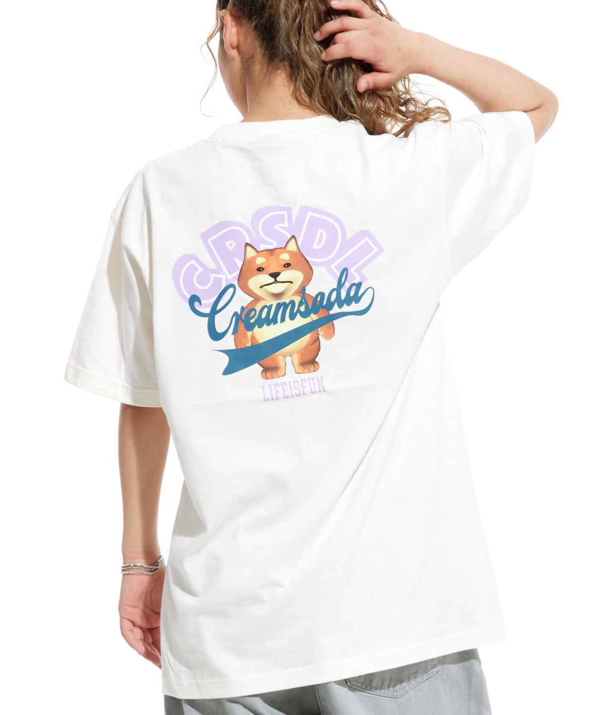 크림소다랩(CREAM SODA LAB) 스택 업 파쿠 반팔티 아이보리 퍼플