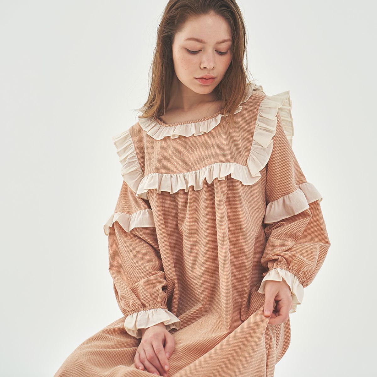 이루시다(IRUSIDA) [W] orangemomo ivory frill long onepiece family pajamas