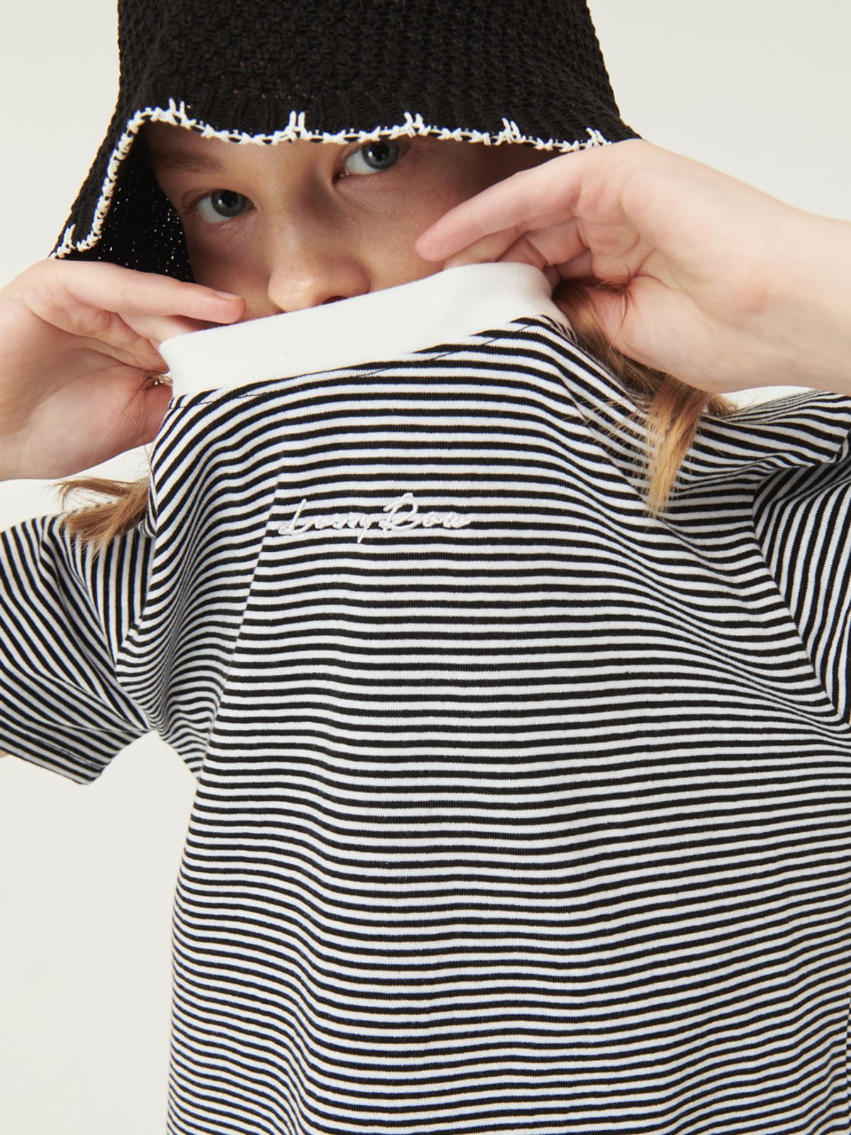 로시로우(LOSSYROW) Stripe Crop Half Sleeve T-Shirt [black]