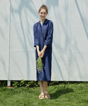 (W) 클래식 하프집 원피스 (네이비)