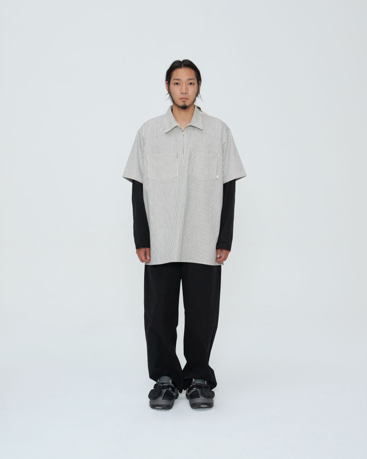 쿤타치(KUNTACH) HICKORY Side Anorack WORK SHIRT [OFF WIHTE]