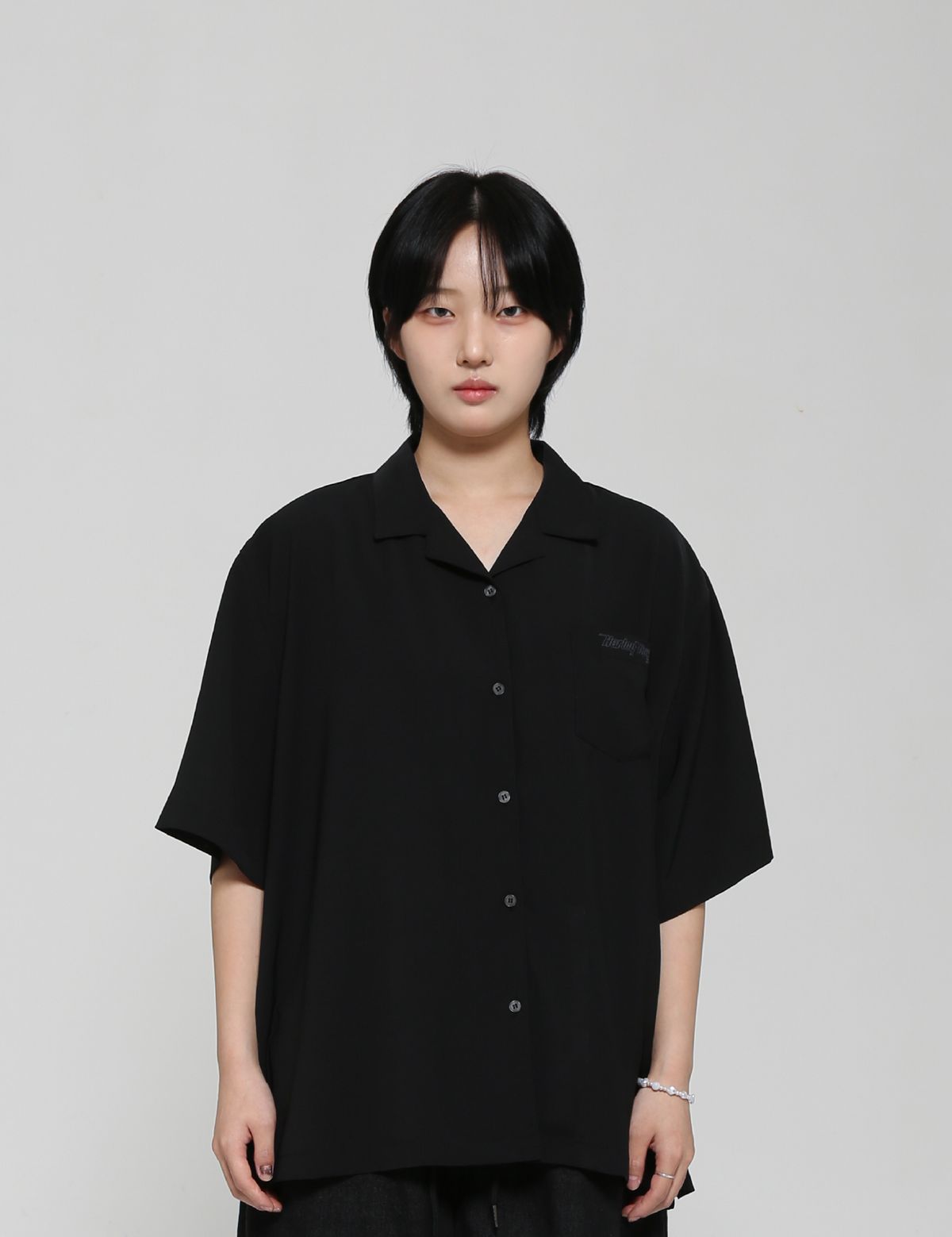 쿤타치(KUNTACH) Embroidered HARLEYDAY HAWAIIAN SHIRT [black]