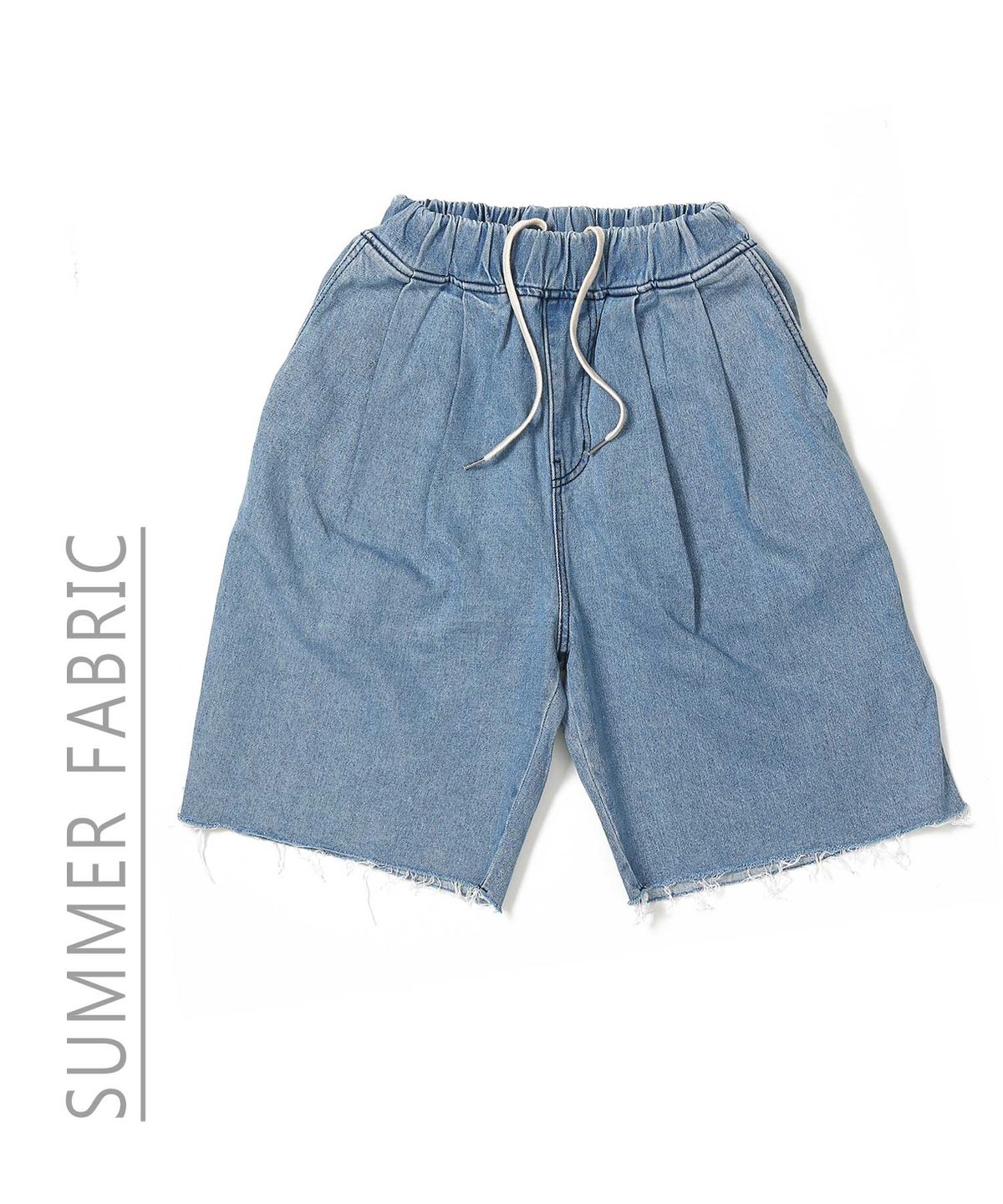 널(NUL) Wide Bermuda Banding Denim Short_Damage Blue