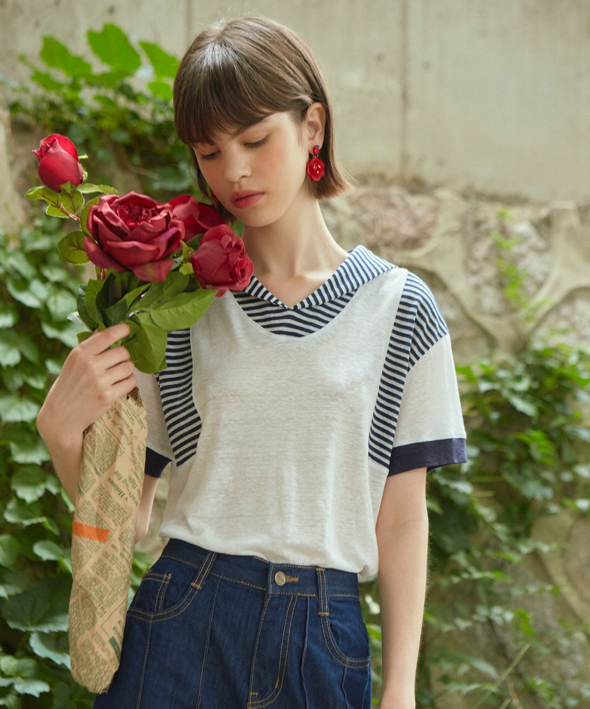 바이탈싸인(VITALSIGN) [LINE] Stripe Sailor Collar T-shirt