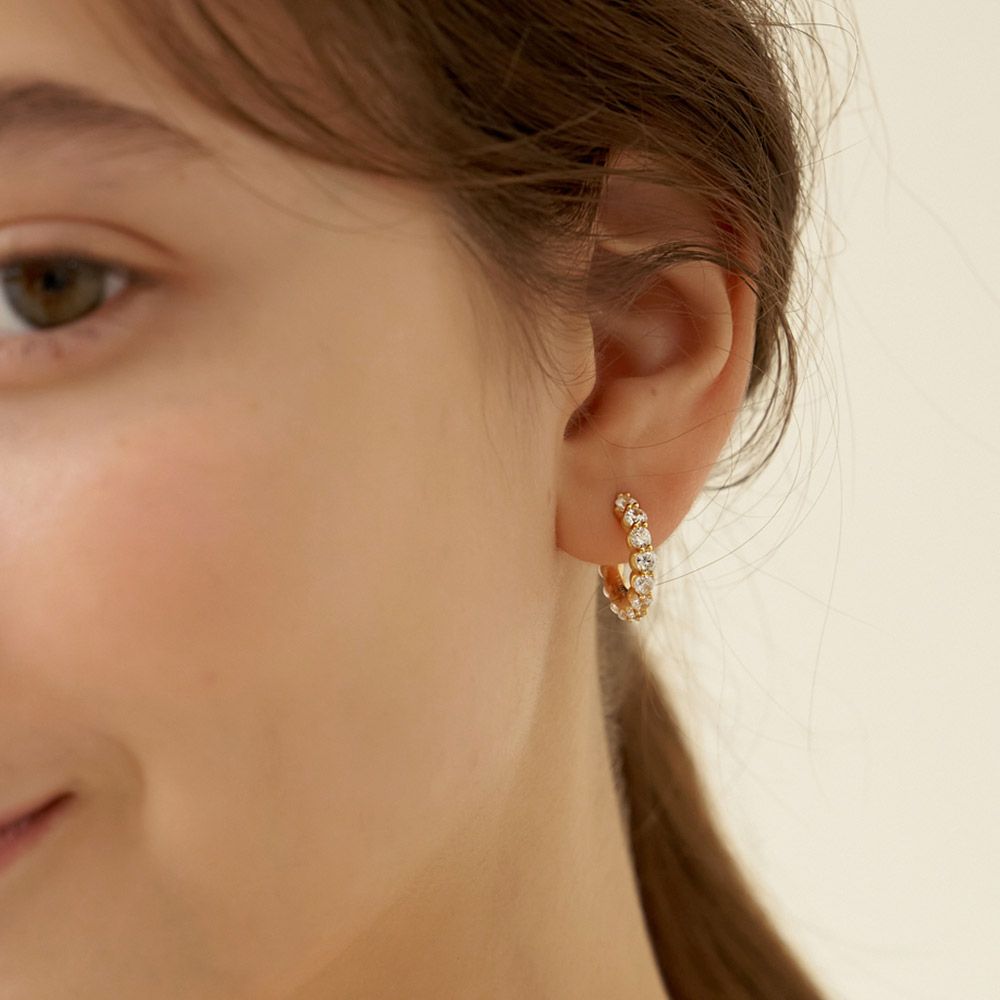 イヤリング TATIANA Silver 925 moissanite one-touch hoop earrings DE0005 MUSINSA | TATIANA [Silver 925] Clear White Hoop Earrings_EC1721