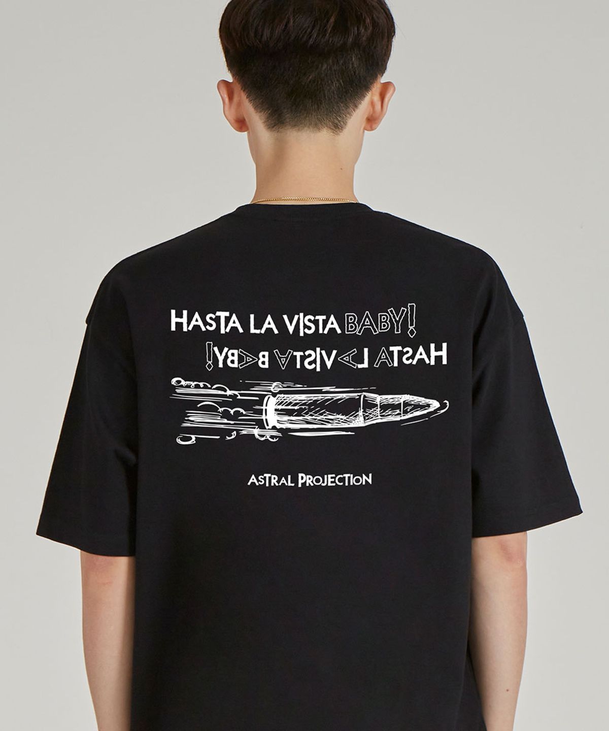 아스트랄 프로젝션(ASTRAL PROJECTION) 아스타 라 비스타  라운드 넥 15수 면 반팔 티셔츠_블랙
