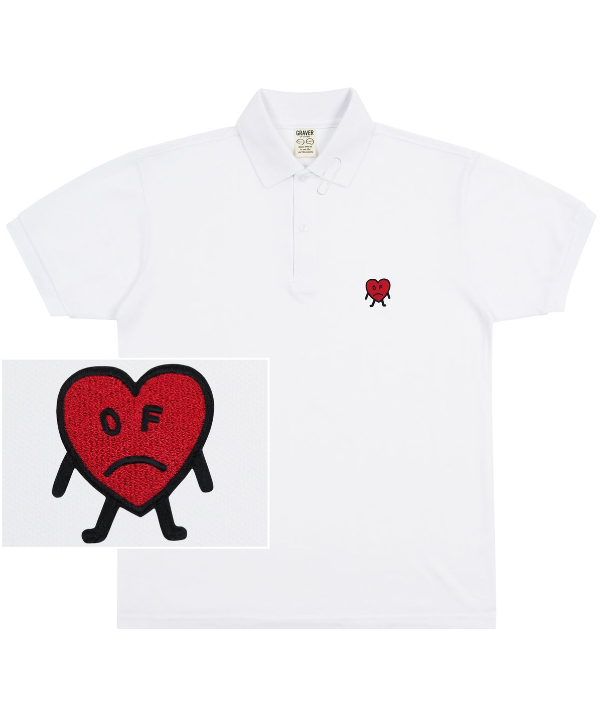 그레이버(GRAVER) [UNISEX]드로잉 하트자수 피케 반팔티셔츠_화이트