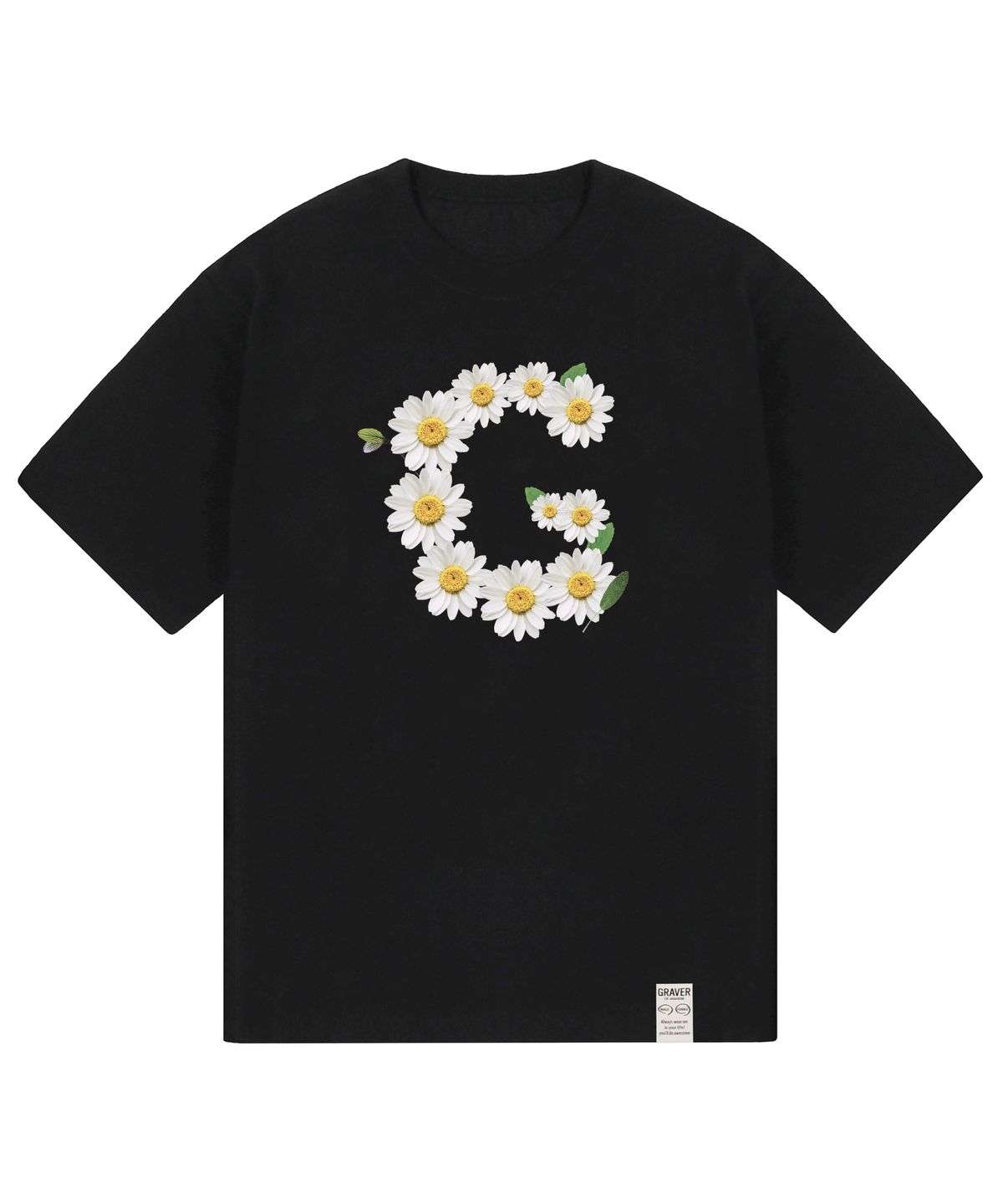 그레이버(GRAVER) [UNISEX]빅 G플라워 스마일 반팔티_블랙