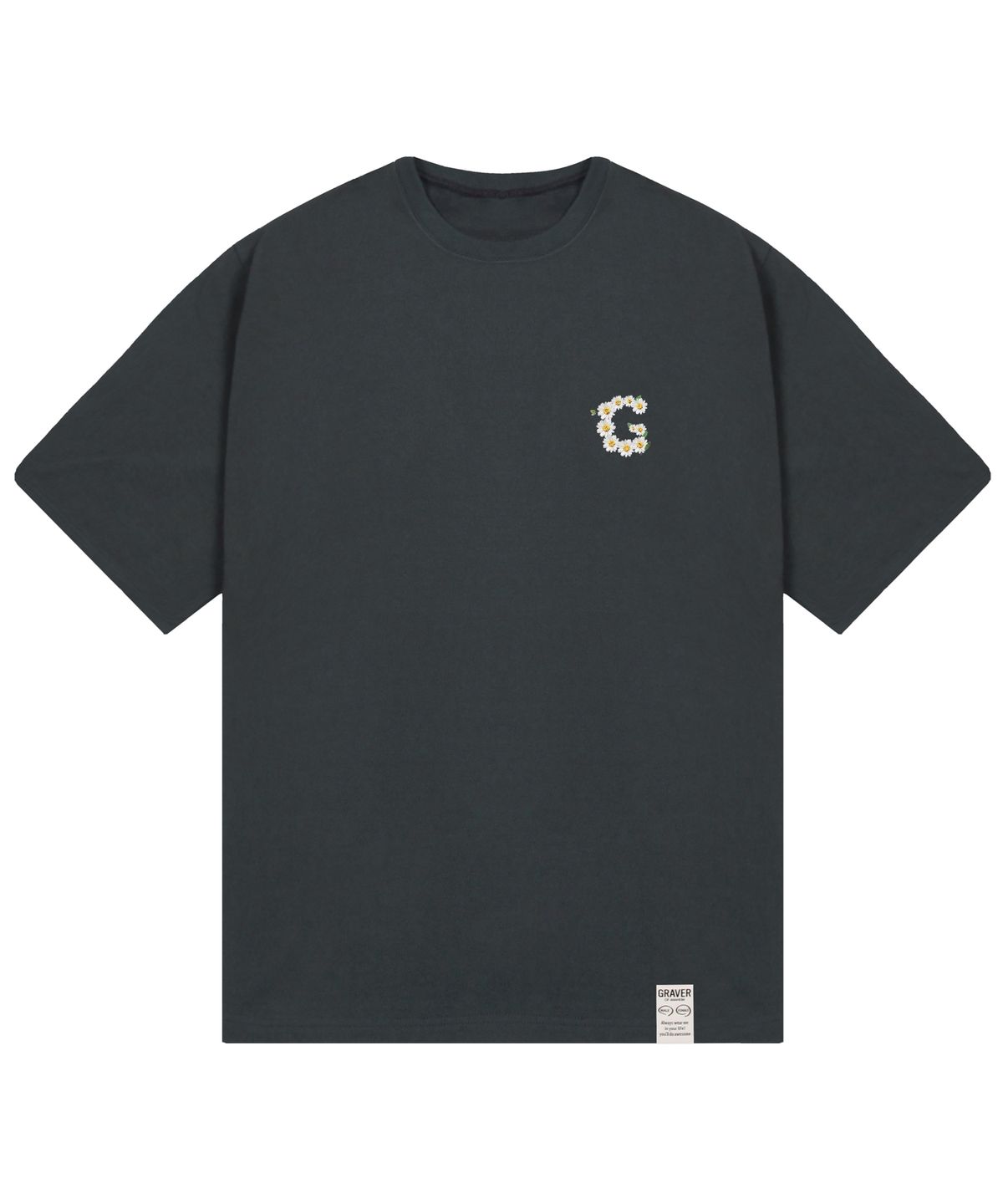 그레이버(GRAVER) [UNISEX]스몰 G플라워 스마일 반팔티_차콜