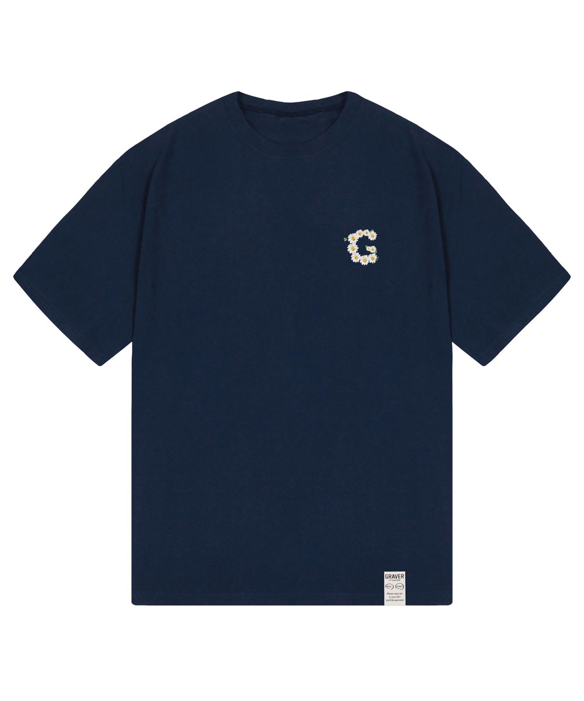 그레이버(GRAVER) [UNISEX]스몰 G플라워 스마일 반팔티_네이비