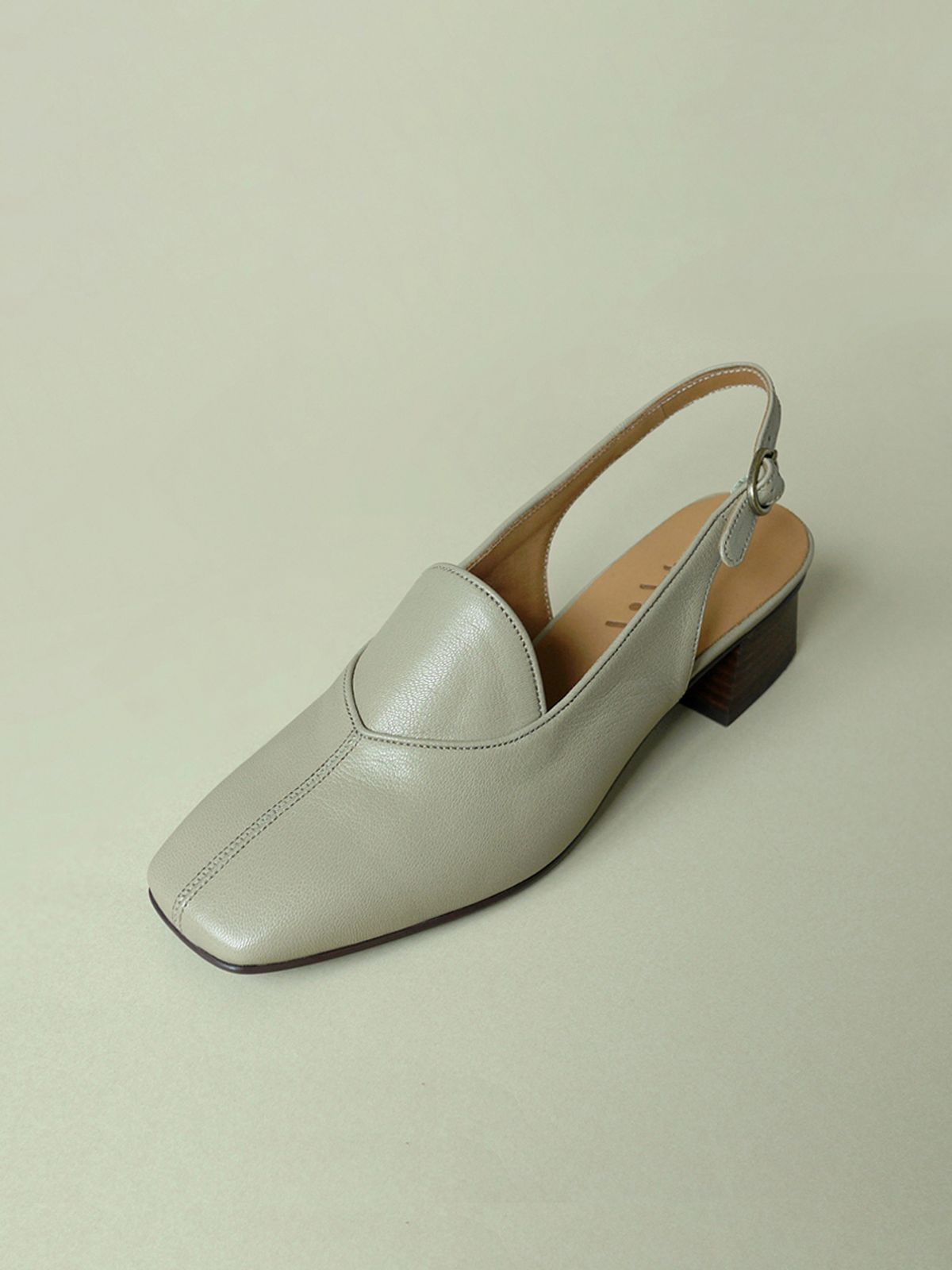 흰(HEENN) Block Heel Slingback Loafers . Olive