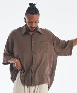 링클 카라 반팔 셔츠 브라운