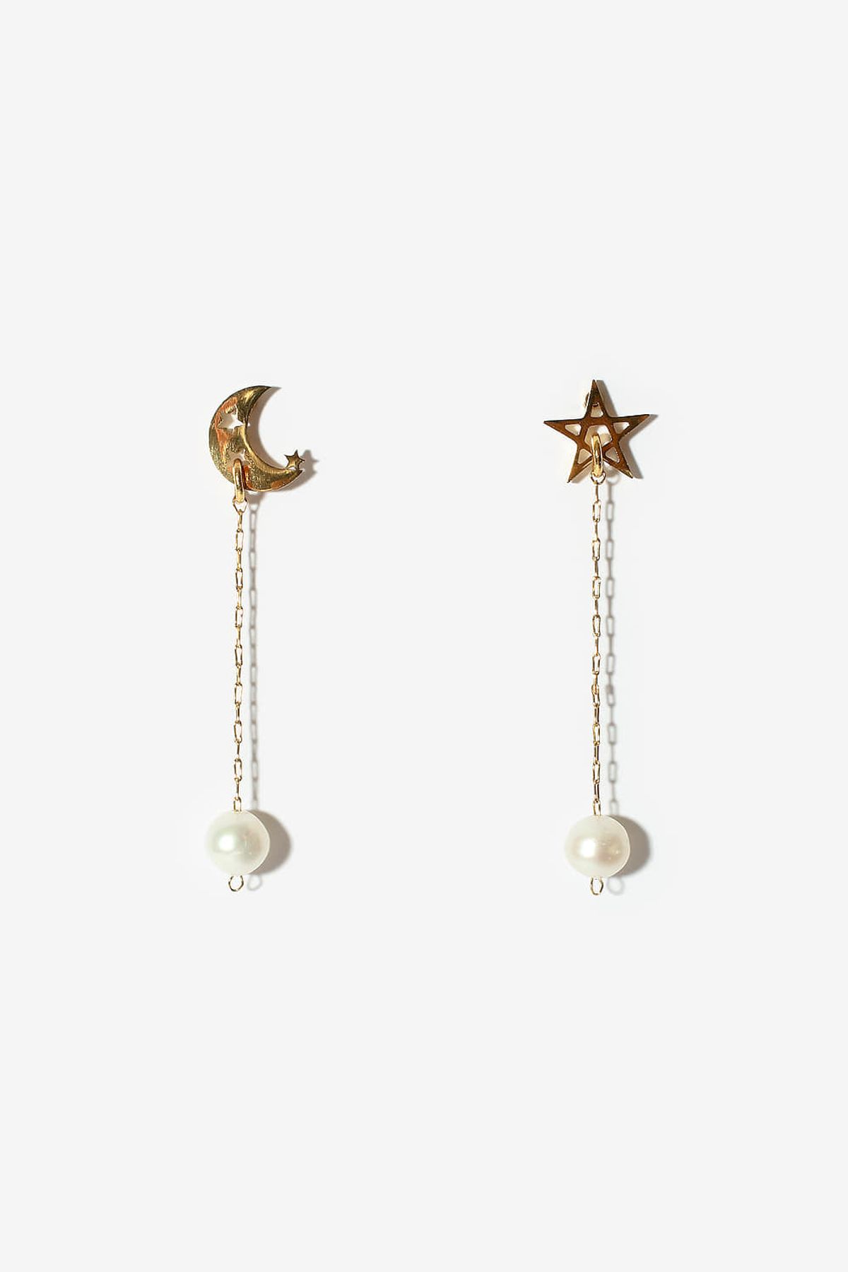 모드곤(MODGONE) 골드별 초승달 담수진주 귀걸이 Goldtone Star crescent Pearl Earring