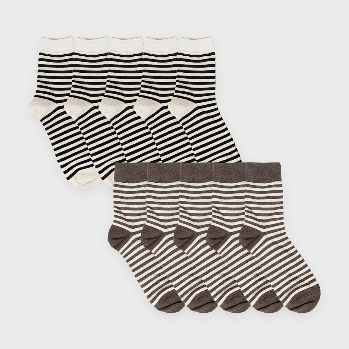 삭스에이(SOCKSA) [10PACK] 유니섹스 베이직 200N 오트밀 스트라이프 긴양말