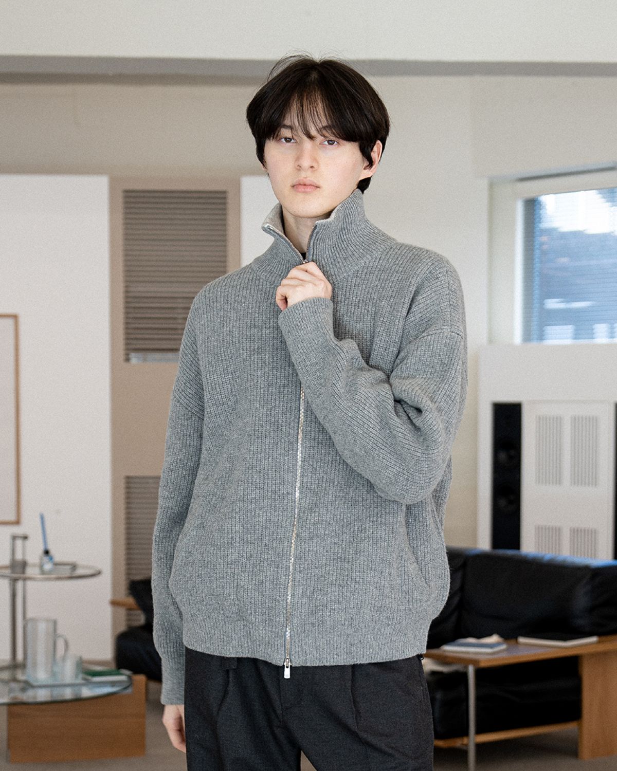 아스트레이(ASTLAY) Excella Lambswool Knit zip-up (Gray / Light Gray)