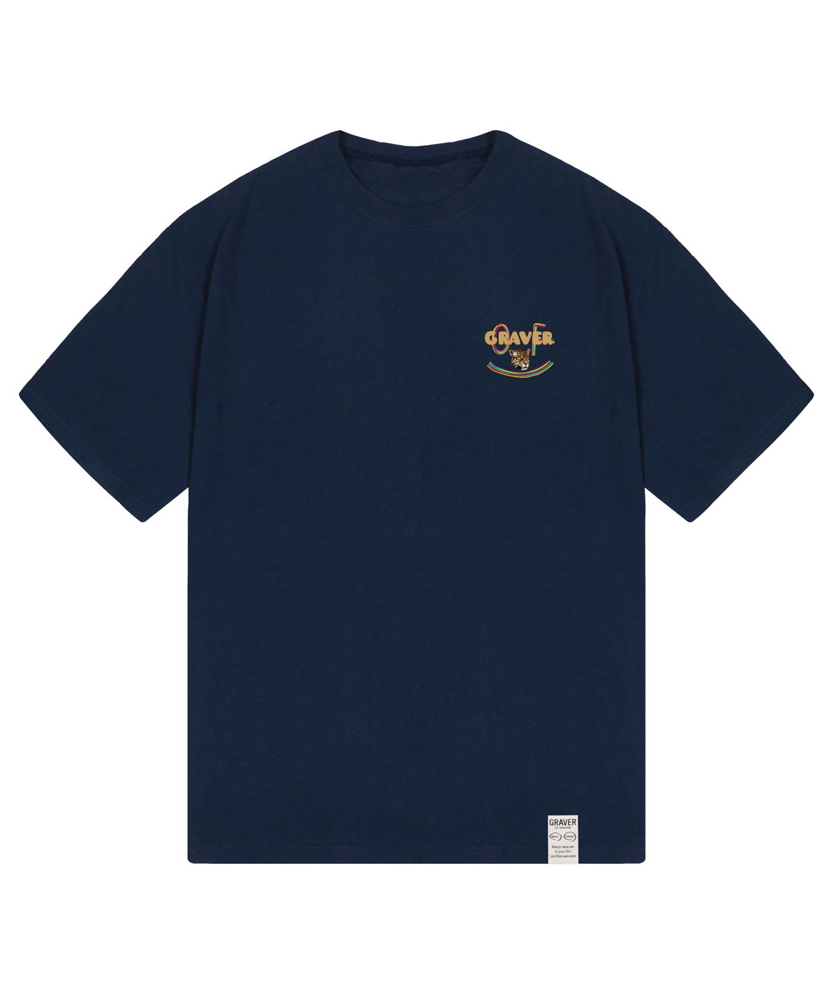 그레이버(GRAVER) [UNISEX]스몰 멀티컬러 스마일 레오파드 반팔티_네이비