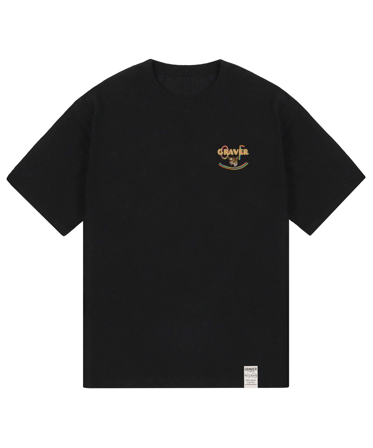 그레이버(GRAVER) [UNISEX]스몰 멀티컬러 스마일 레오파드 반팔티_블랙