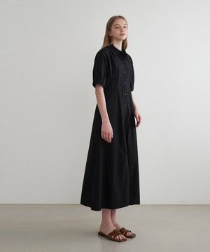 베이직 핀턱 하프 슬리브 드레스 - 블랙