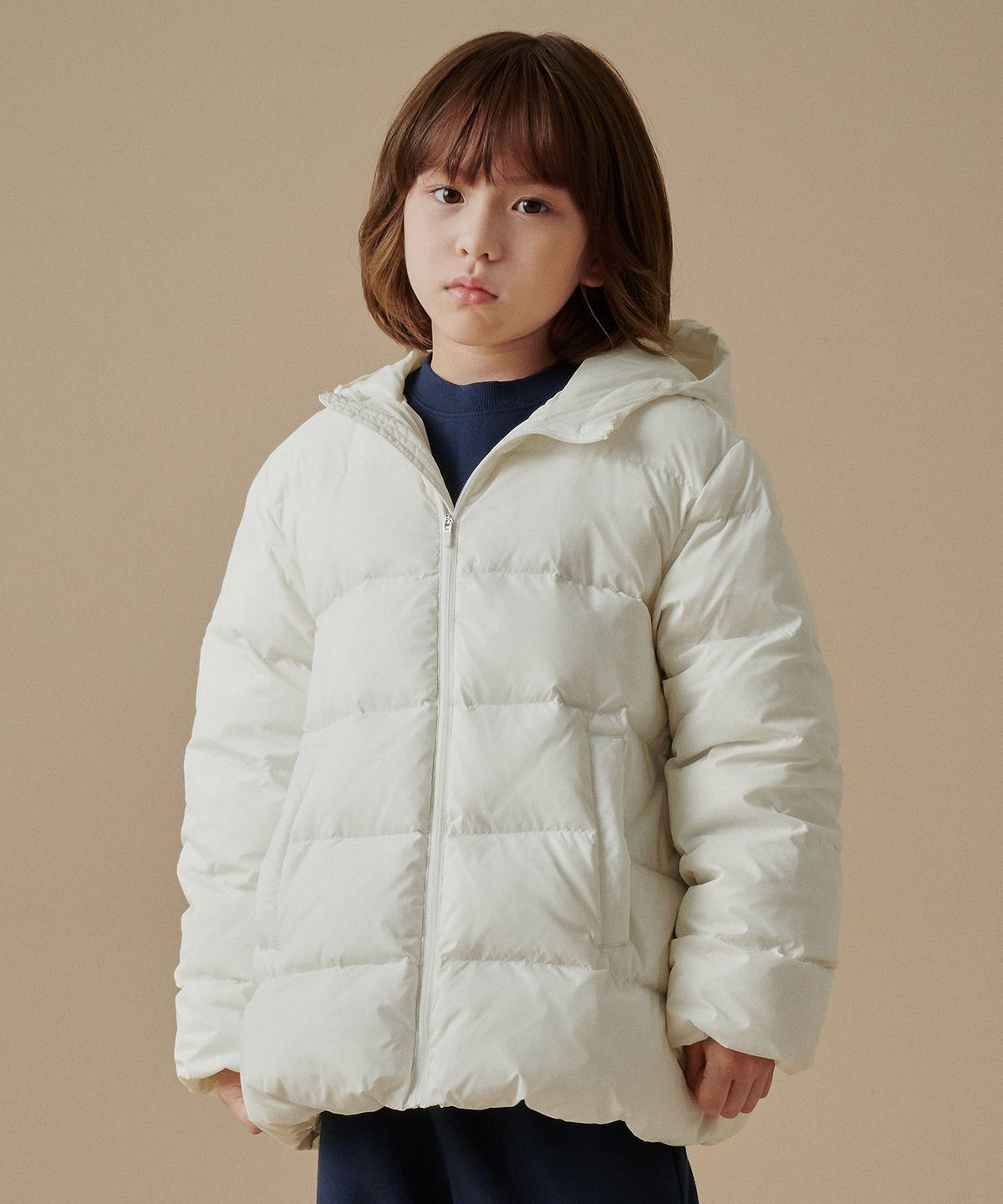무신사 스탠다드 키즈(MUSINSA STANDARD KIDS) 후디드 라이트 다운 재킷 [아이보리]