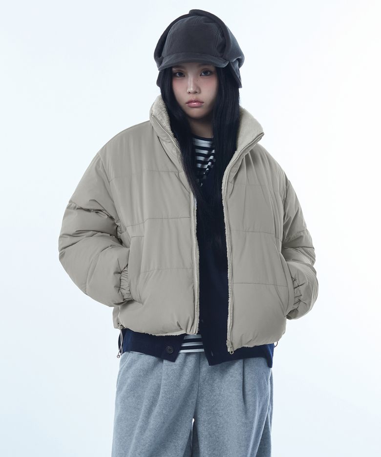 우먼즈 데일리 푸퍼 리버서블 플리스 숏 패딩 재킷 [더스티 베이지/크림]