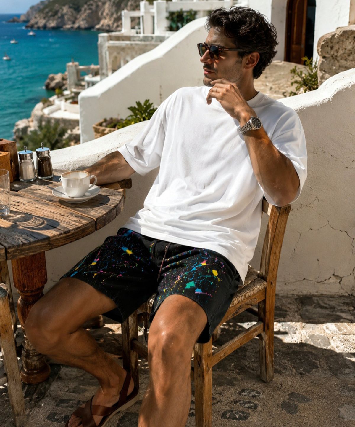스트라이크(STRIKE) Graffiti Art Black Denim Shorts (RELAX)