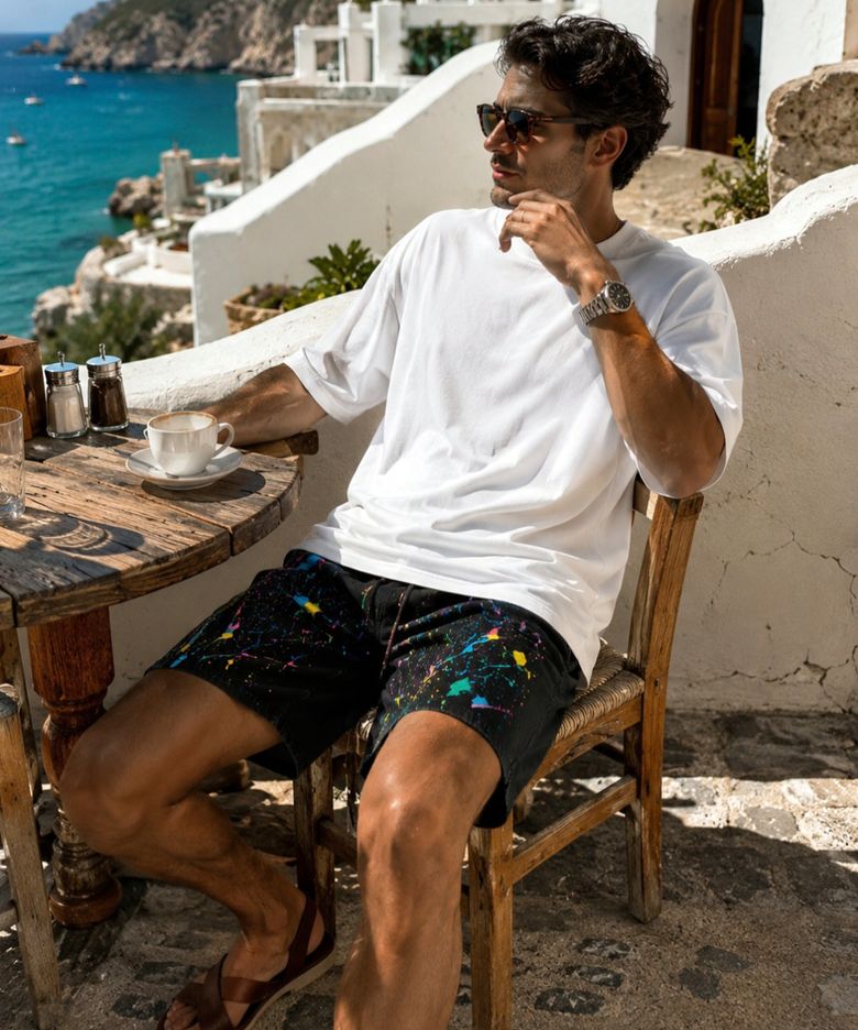 Graffiti Art Black Denim Shorts (RELAX)