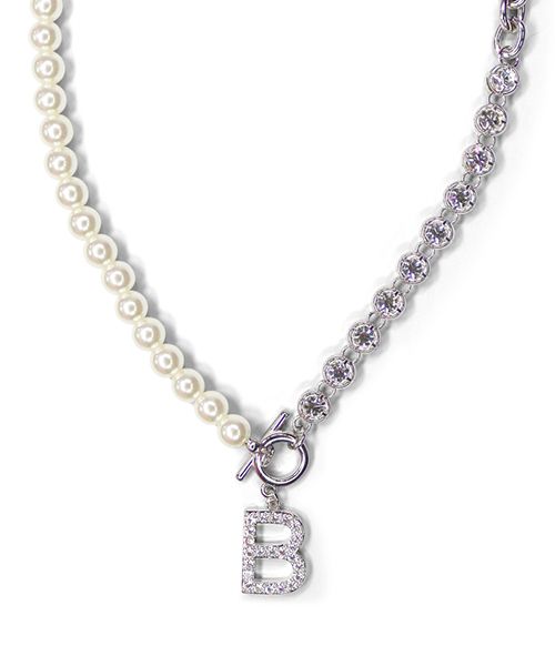 ★NCT着用★BLACKPURPLE★Signature B Pearl & Chain Necklace MUSINSA | BLACK PURPLE Signature B pearl & cubic necklace
