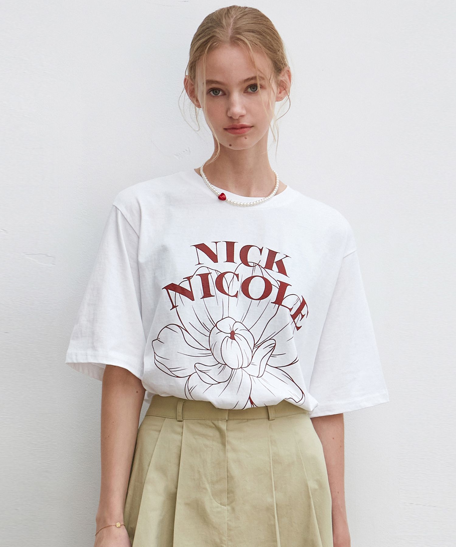 【Nick Nicole】FLOWER HALF TEE 2COLOR MUSINSA | NICK&NICOLE NICOLE FLOWER HALF TEE_RED WINE